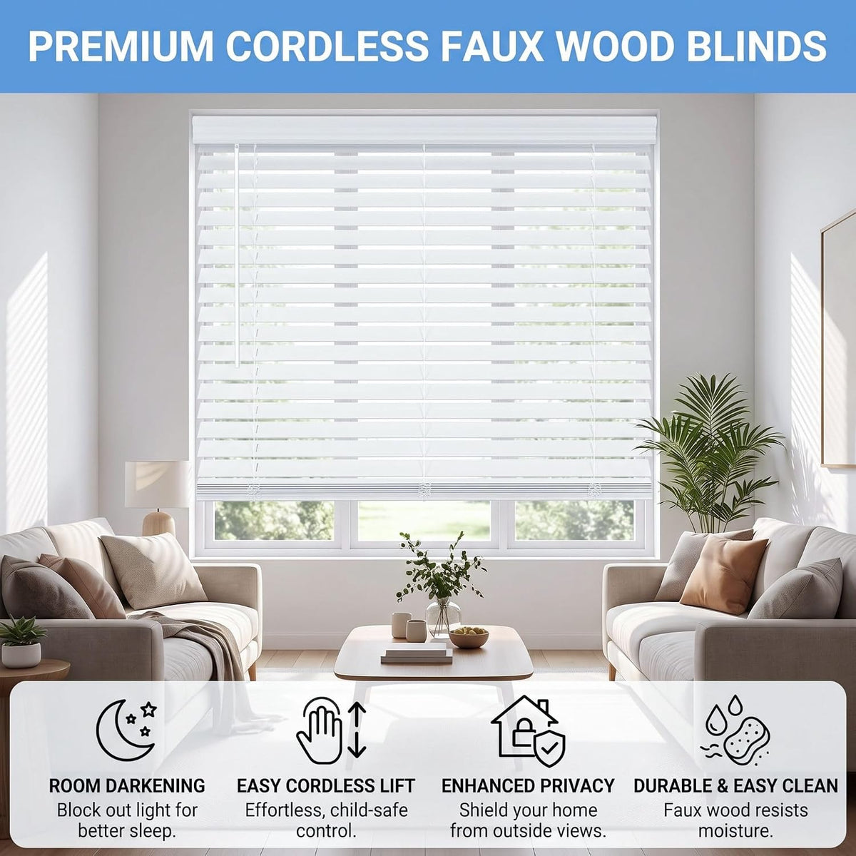 Cordless Faux Wood Blackout Blinds 94"W x 60"H