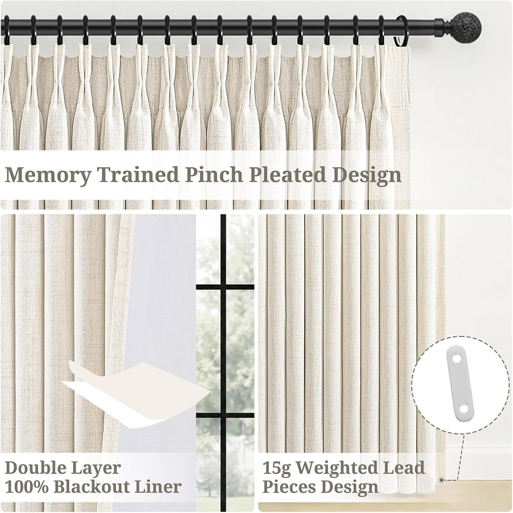 Pinch Pleated 100% Blackout Curtains 2 Panels