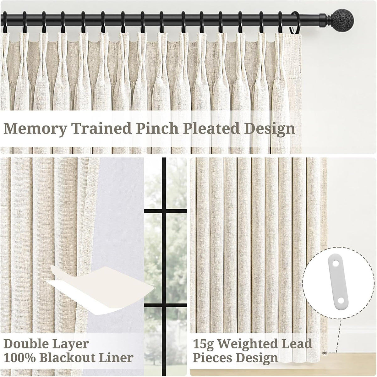 Pinch Pleated 100% Blackout Curtains 2 Panels