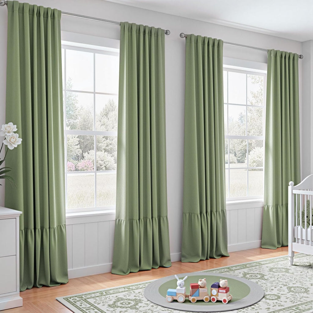 Ruffle Double Layer Blackout Curtains 2 Panels