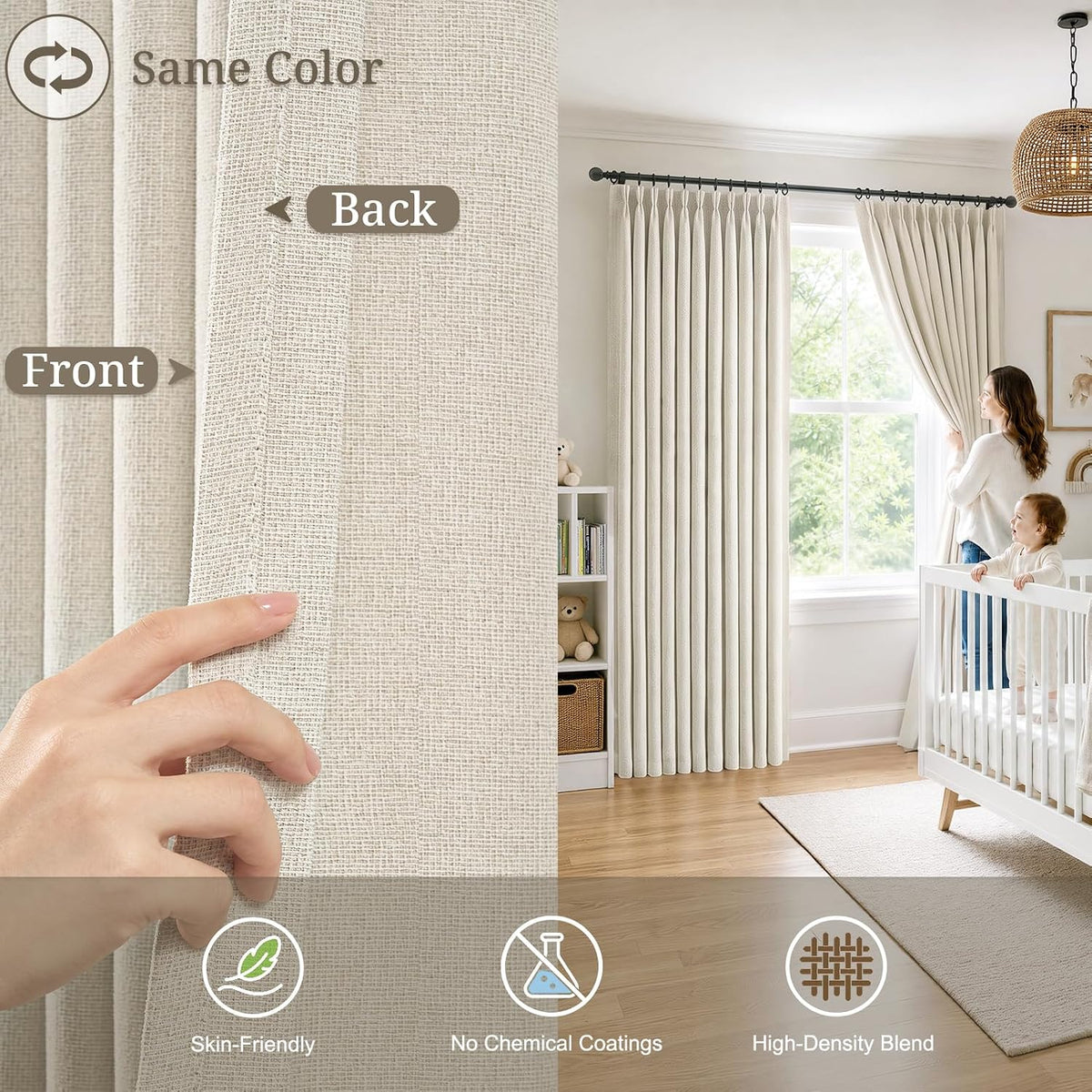 Viral Pinch Pleated Linen Blackout Curtains 2 Panels