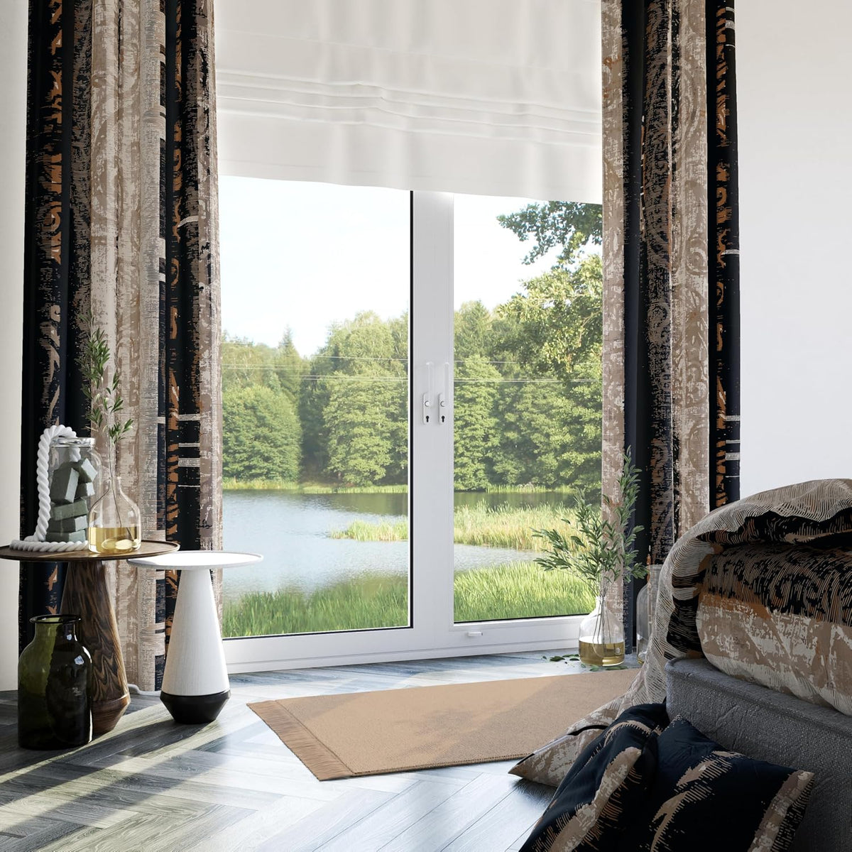 Black Abstract Blackout Curtains 2 Panels