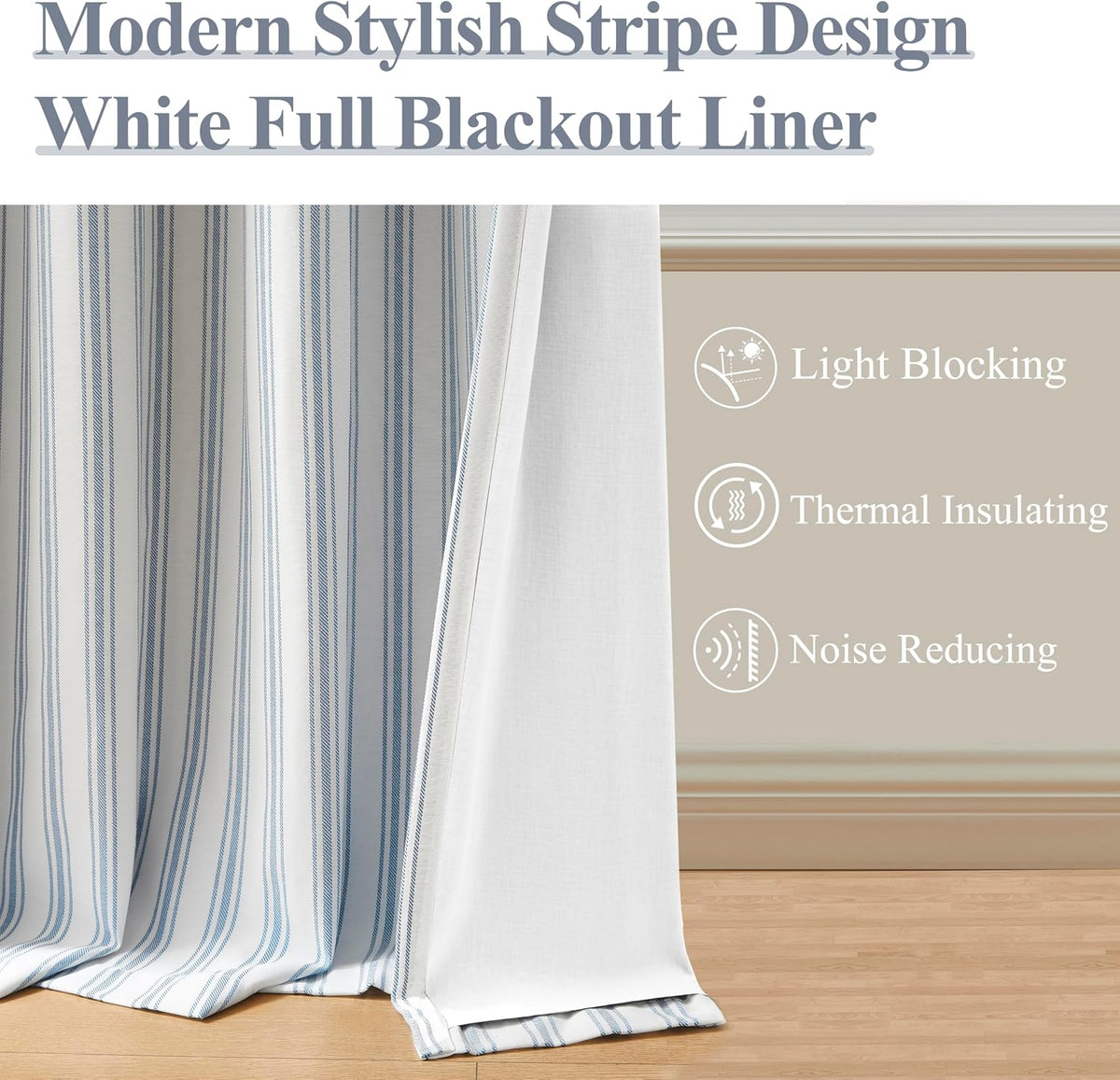 Blue Striped Blackout Curtains 2 Panels