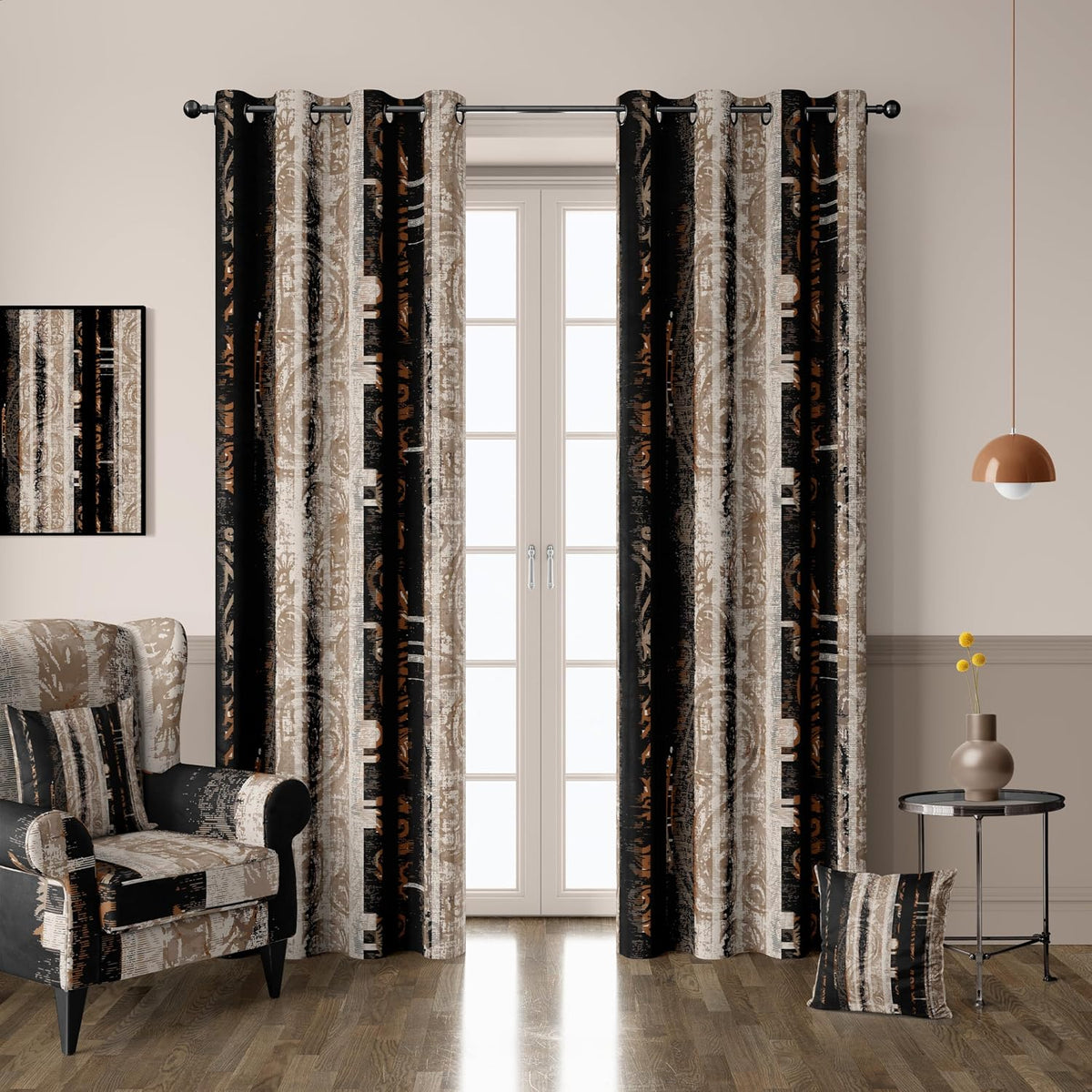 Black Abstract Blackout Curtains 2 Panels