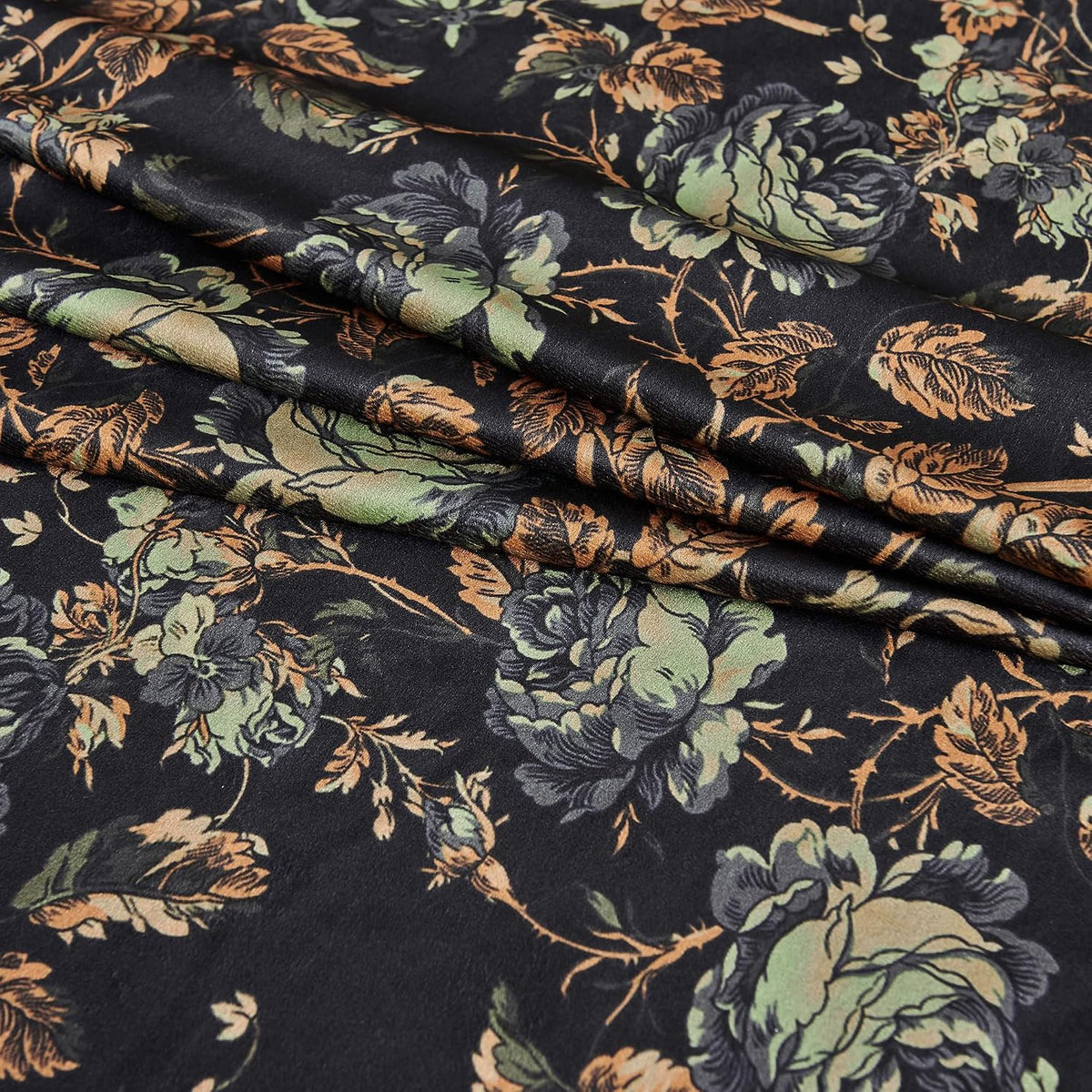 Retro Floral Velvet Curtains 2 Panels