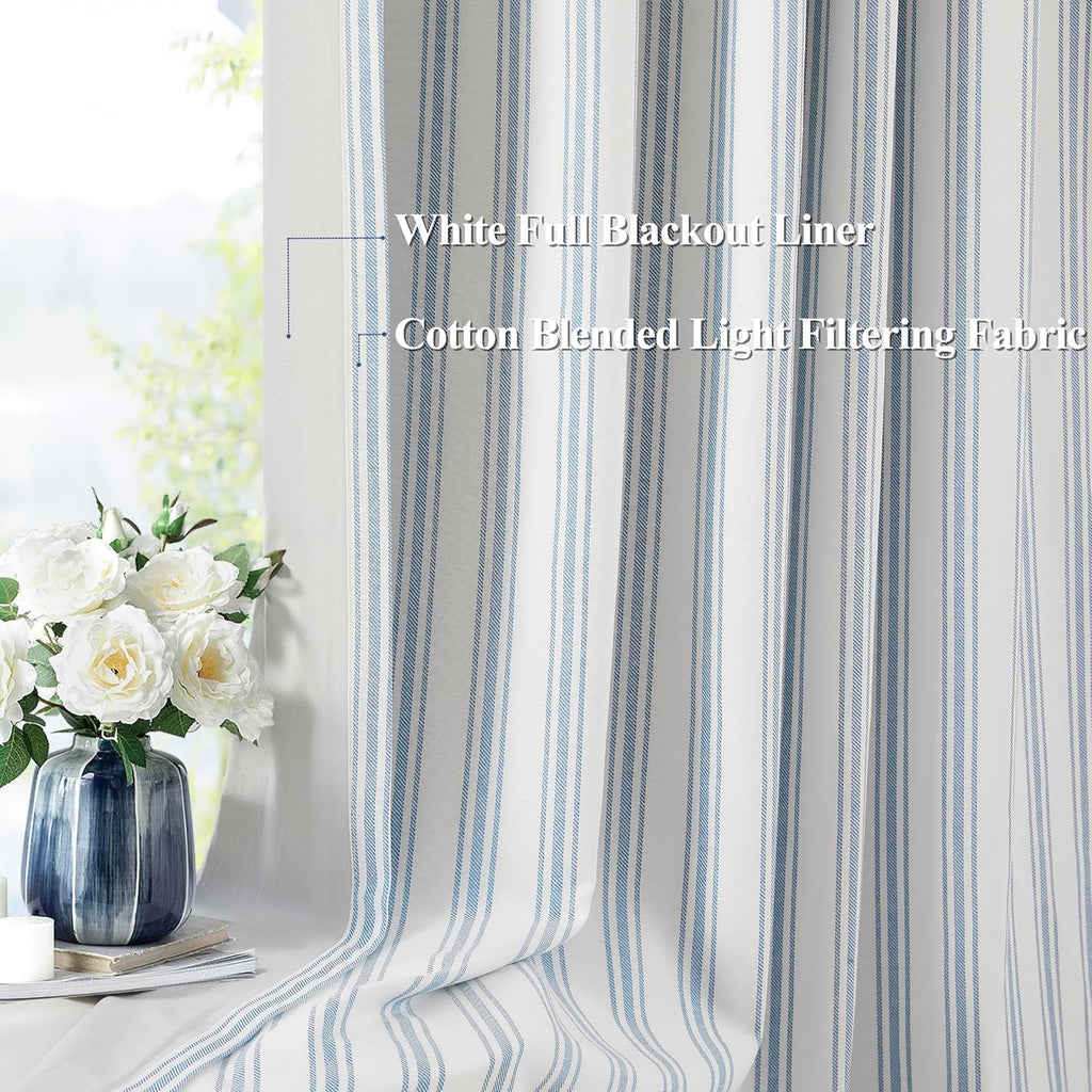 Blue Striped Blackout Curtains 2 Panels