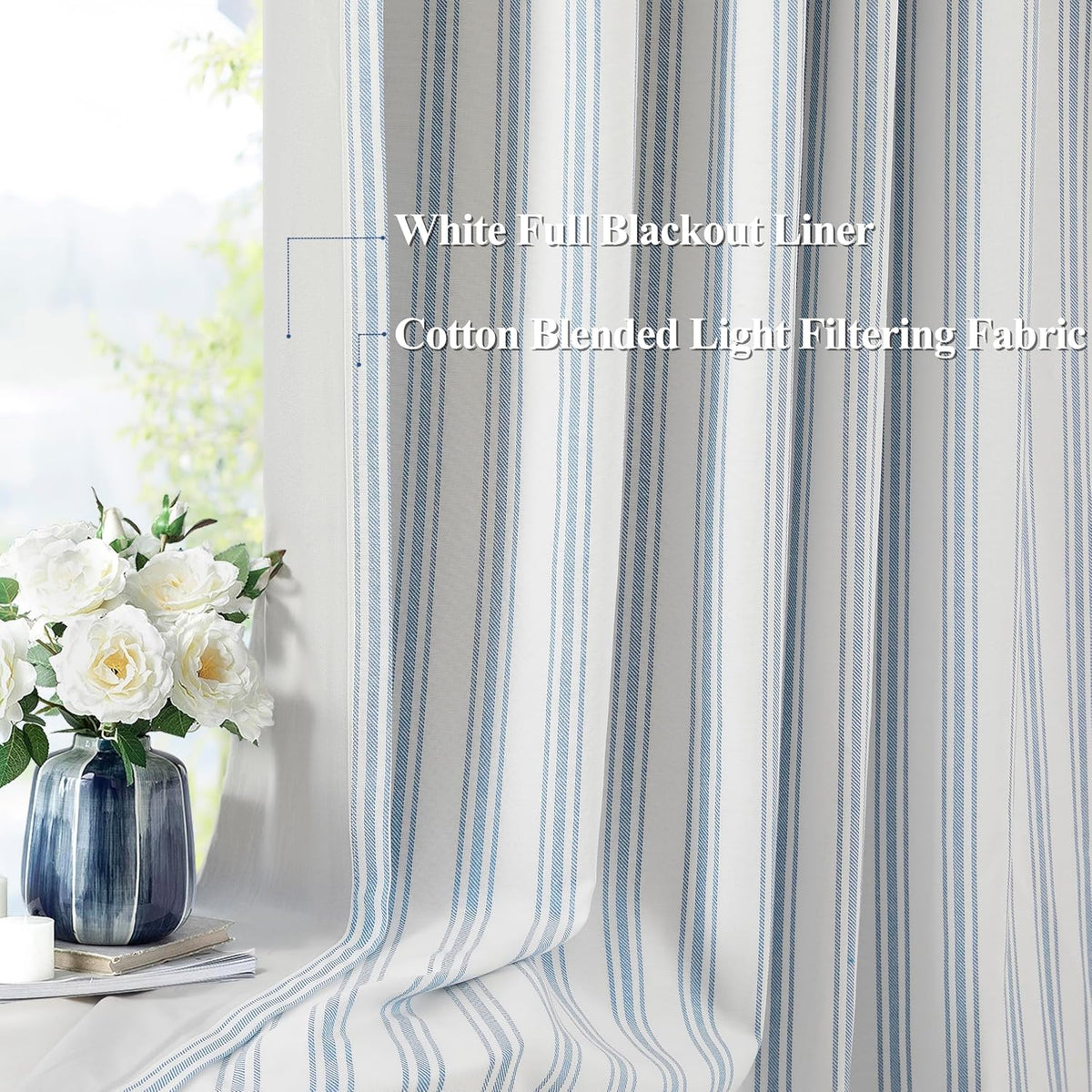 Blue Striped Blackout Curtains 2 Panels